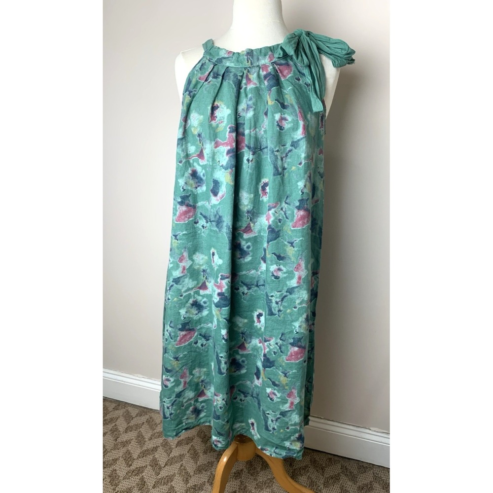 Bella Umbra Italian Linen Dress Womens XL Green Art Lagenlook Watercolor
